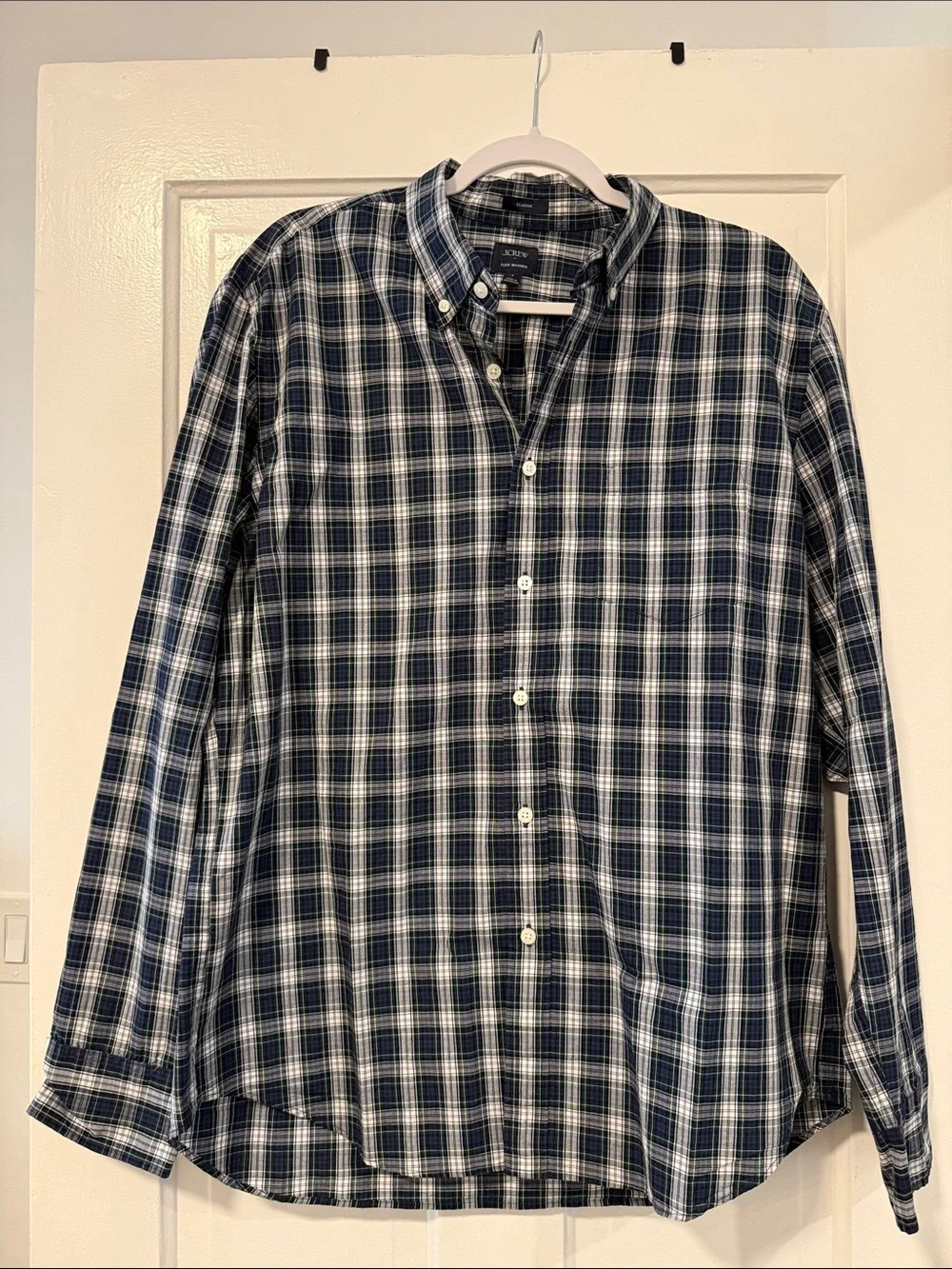 J.Crew Classic Flex Washed Plaid Shirt Navy Green Size L